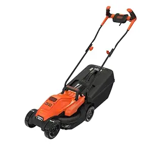 BLACK+DECKER BEMW451BH-B1 35L Grassbox Lawn Mower With Bike Handle, For Maintaining Gardens Of Up To 300 Square Meters, Electric 1200-Watt 14 Inch Winged