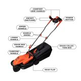 BLACK+DECKER BEMW451BH-B1 35L Grassbox Lawn Mower With Bike Handle, For Maintaining Gardens Of Up To 300 Square Meters, Electric 1200-Watt 14 Inch Winged